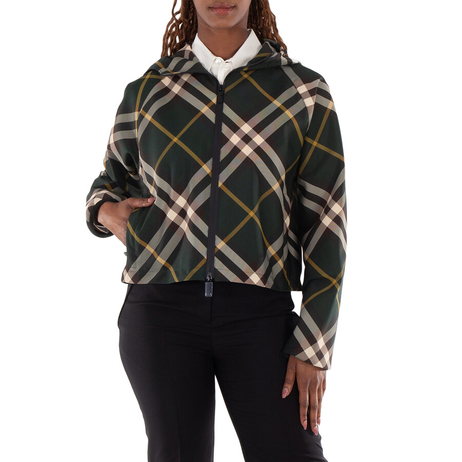 BURBERRY｜JACKETS (Crop Checkered Light Jacket (8081889) Burberry Check-Pattern Zip-Up Jacket, Size Medium 8081889