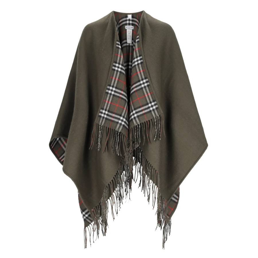 Burberry Check-Patterned Reversible Wool Cape, Size One Size