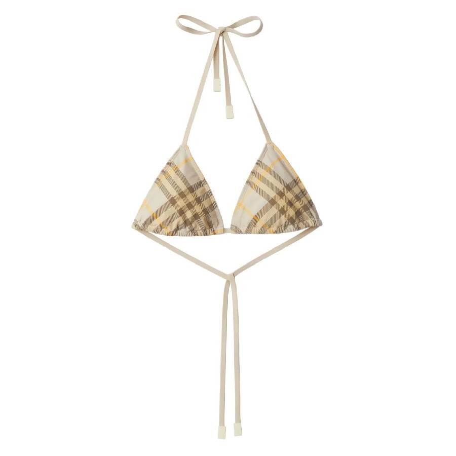 Check-Printed Halterneck Bikini Top