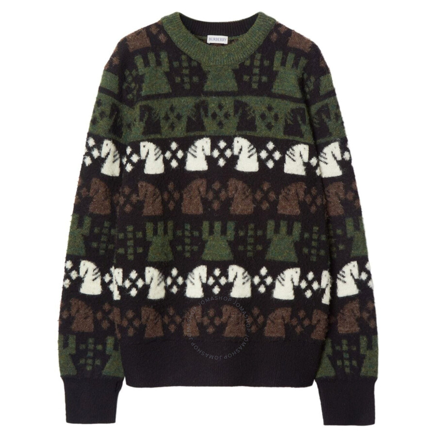 Burberry Embroidered Wool Chess Crewneck Sweater In Black