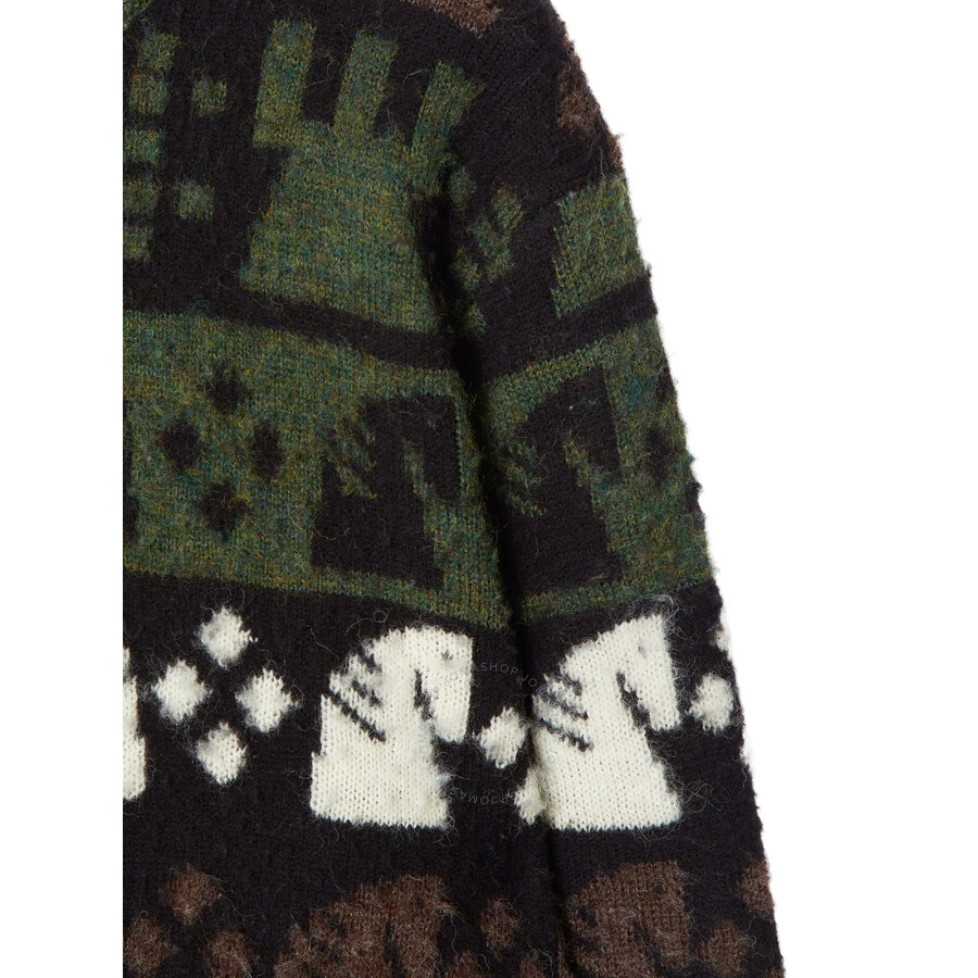 Burberry Embroidered Wool Chess Crewneck Sweater In Black