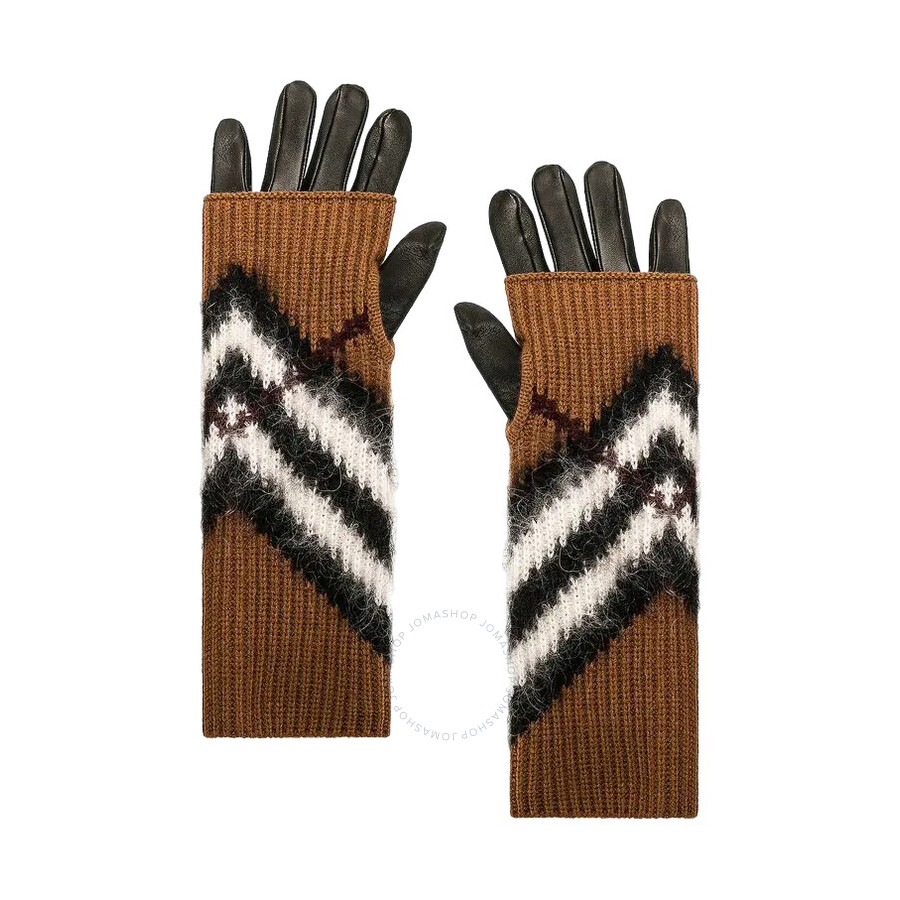 Burberry Chevron Lambskin Leather Gloves With Removable Overlay