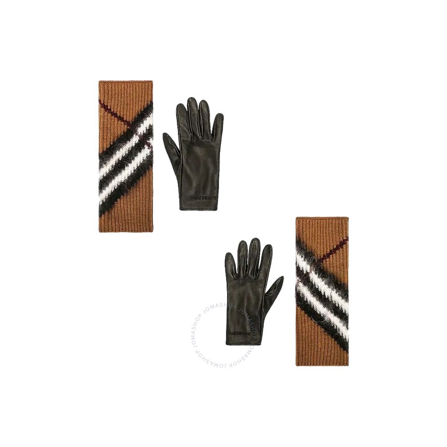 Burberry Chevron Lambskin Leather Gloves With Removable Overlay