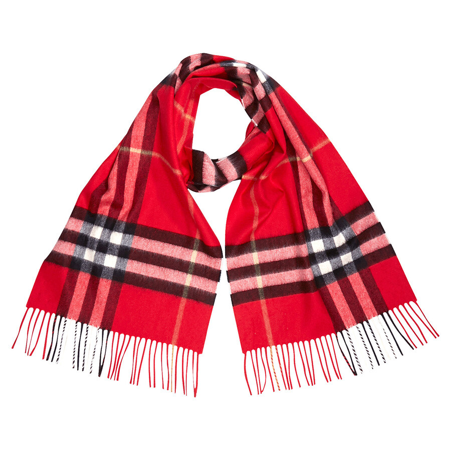 Classic Cashmere Scarf in Check- Bright Military Red