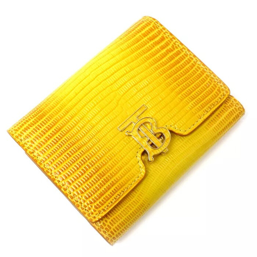 Burberry Compact Trifold Wallet Purse Yellow Embossed Leather