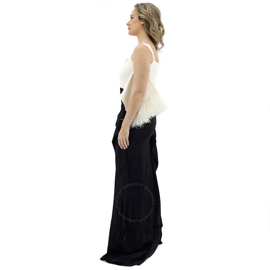 Shop Burberry Crepe And Silk Satin Gown With Feather Trim In Black