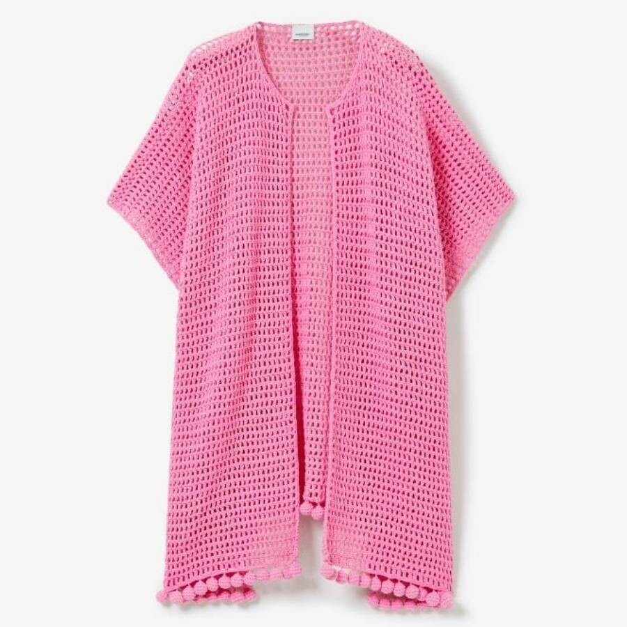 Crochet Technical Cotton Cape in Bubblegum Pink