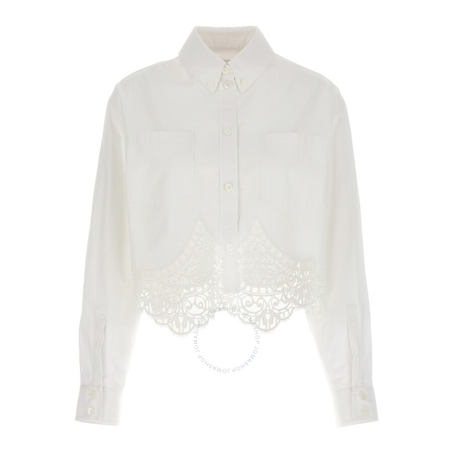 Burberry Cropped Macrame-lace Shirt In White