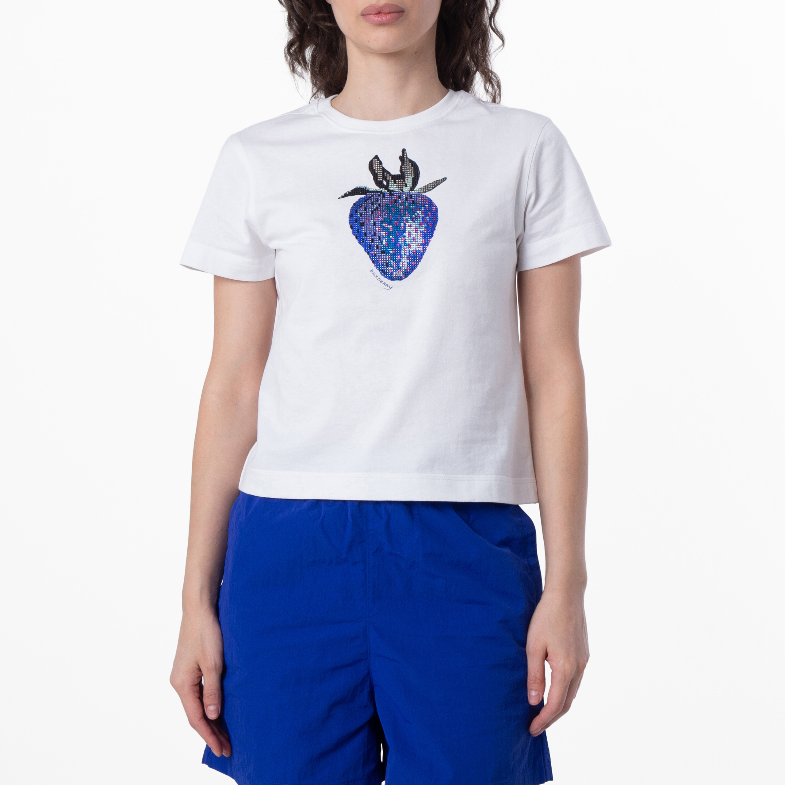 Burberry Crystal Strawberry Cotton T-Shirt, Size X-Small 8088900