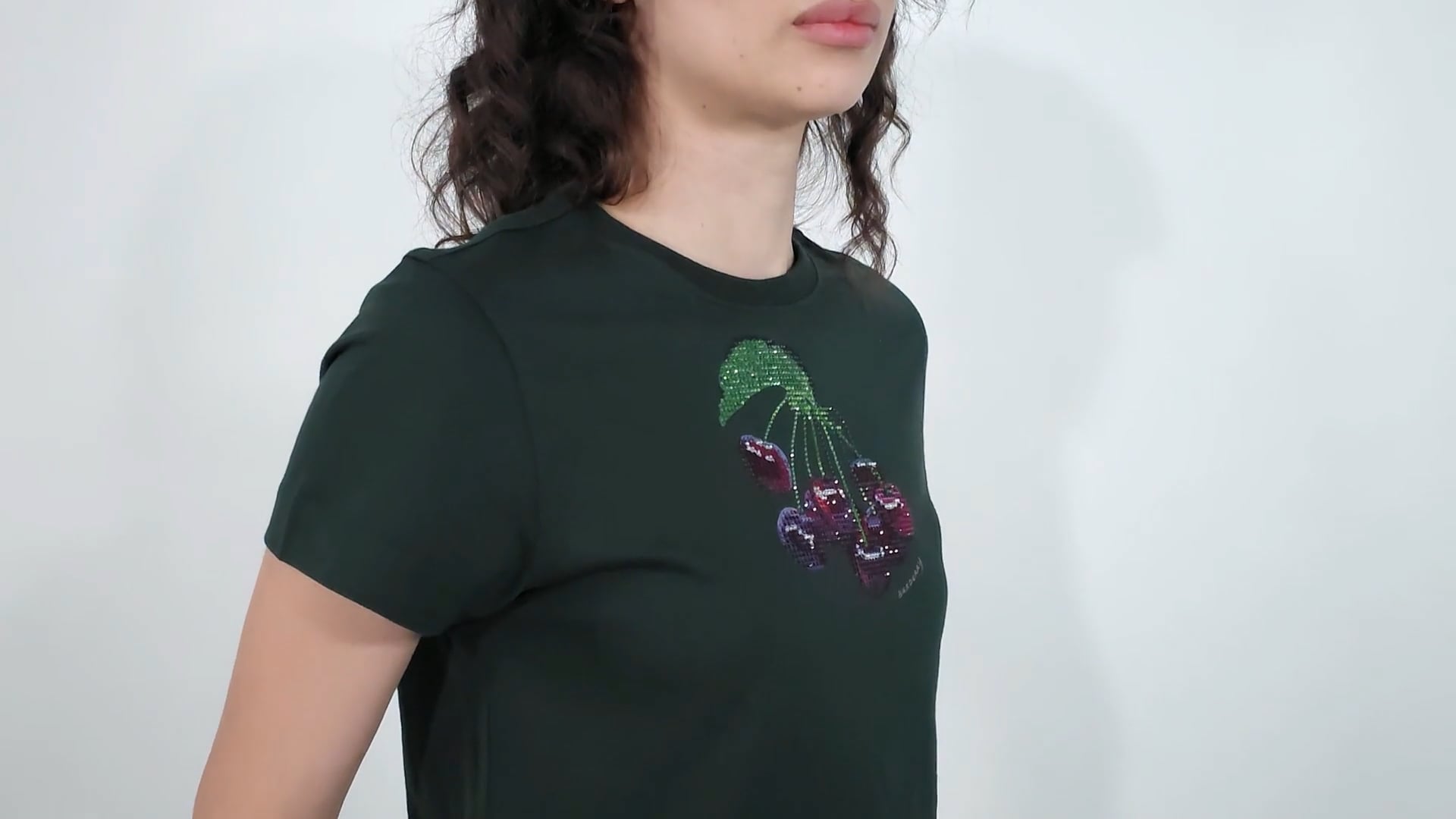 Burberry Crystal-Embellished Cherry Cotton T-Shirt, Size X-Small