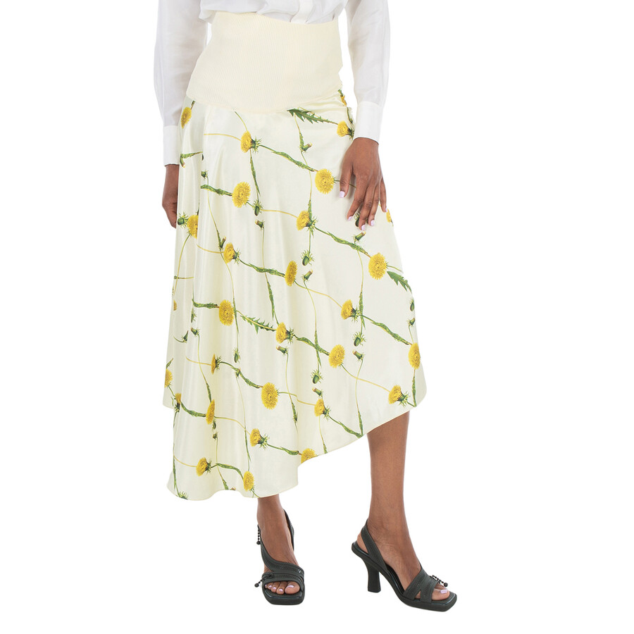Dandelion-Print Asymmetric Skirt