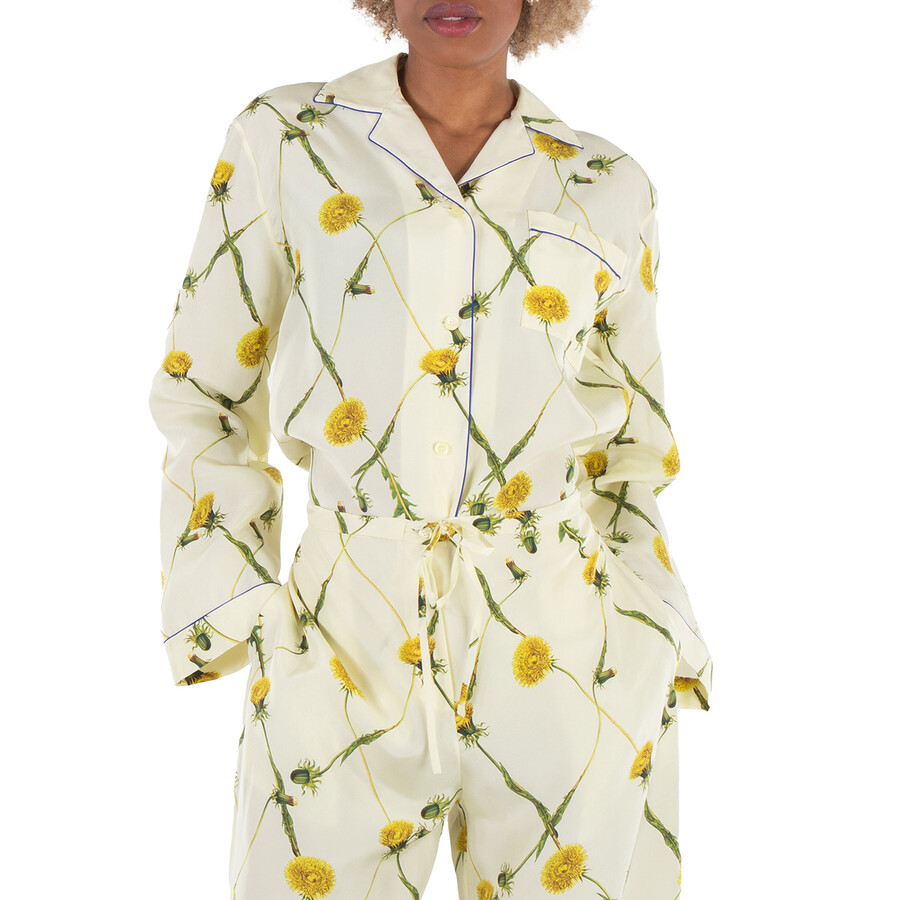 Dandelion-Print Silk Pyjama Shirt