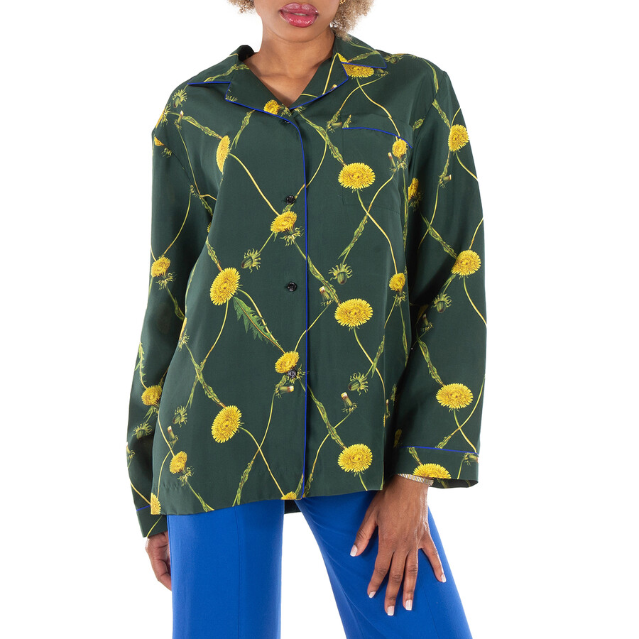 Dandelion-Print Silk Pyjama Shirt