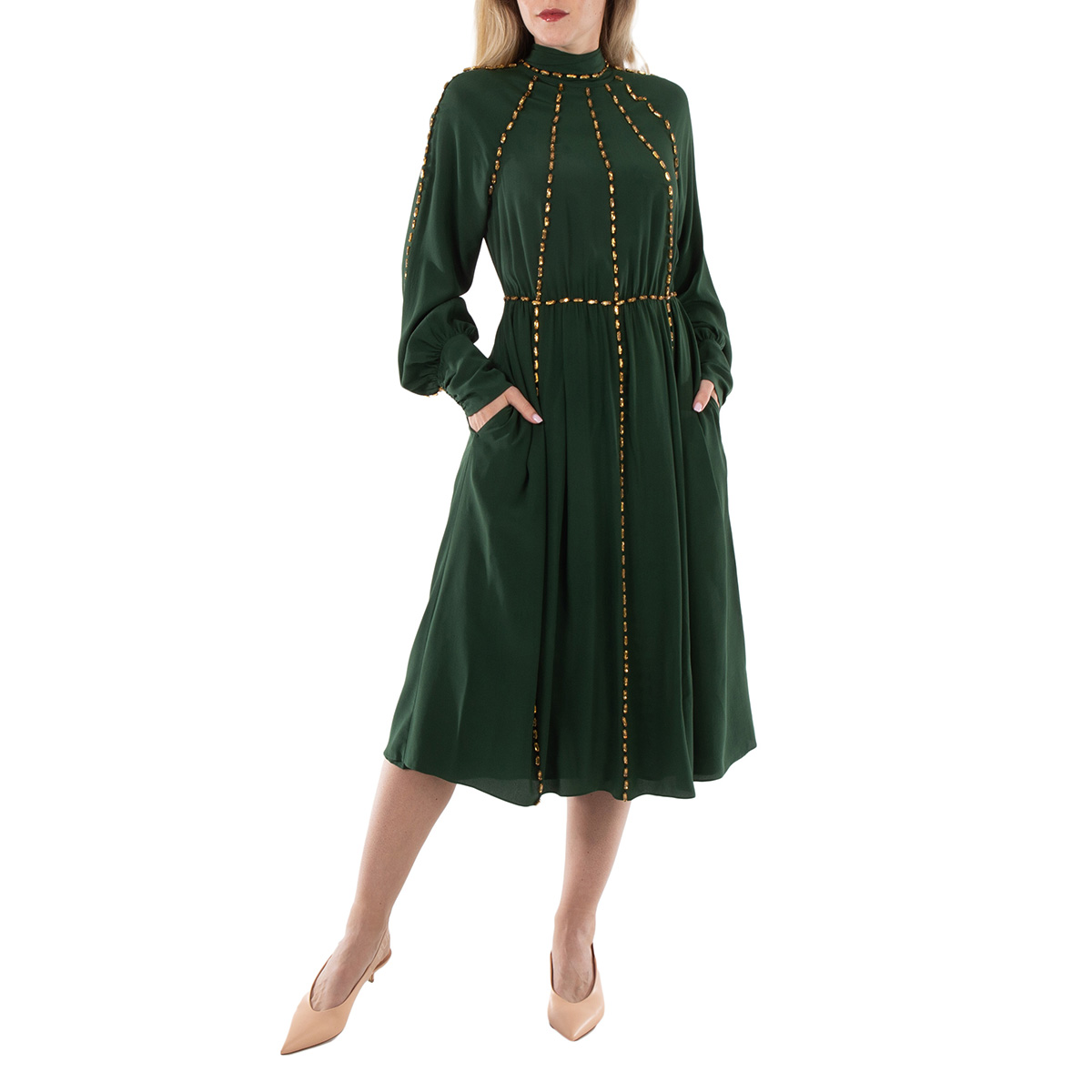 Burberry Dark Pine Green Jasmine Silk Crystal Embellished Dress, Brand Size  6 (US Size 4) 8032506 5045622995049 - Clothing - Jomashop
