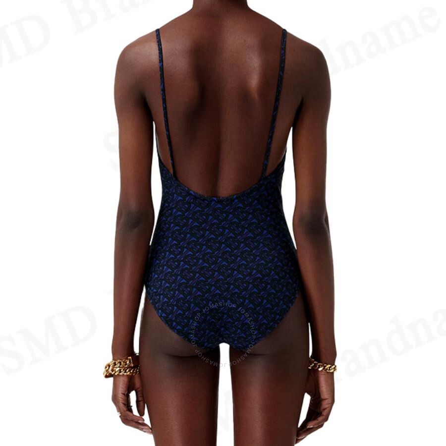 Burberry Deep Royal Blue Tb Monogram Print One-piece Swimsuit In Blue