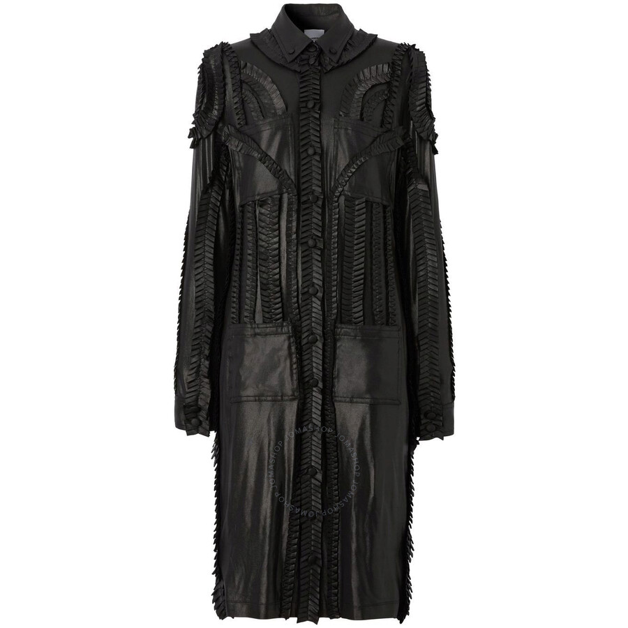 Burberry Detail Pleated Stretch Jersey Shirt Dress In Black