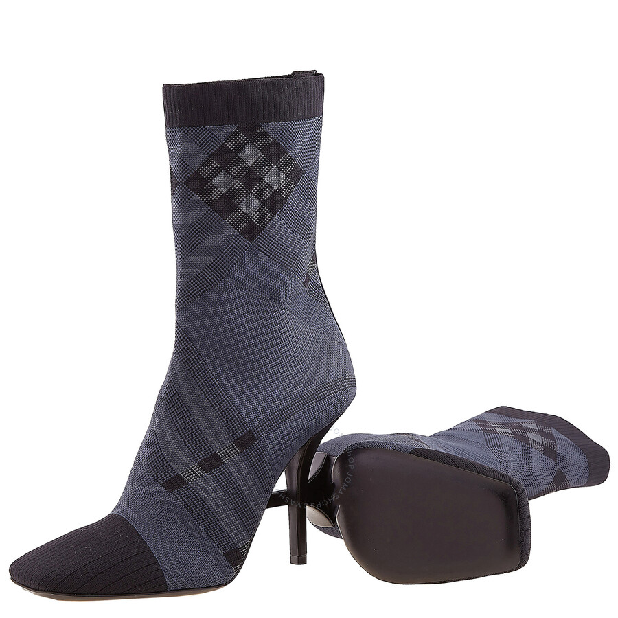 Burberry Dolman Check-pattern Sock Ankle Boots In Grey