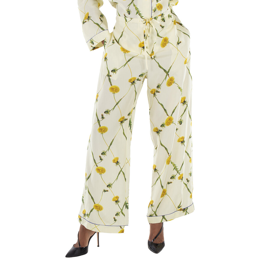 Drawstring Floral-Print Silk Pants
