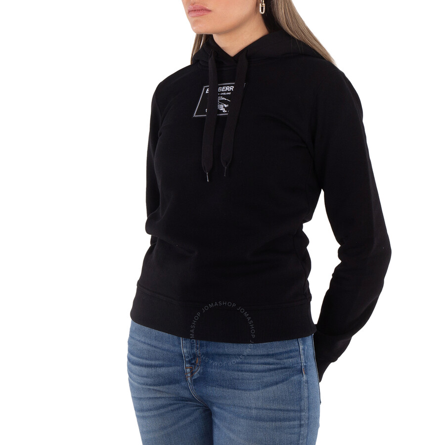 Burberry Drawstring Logo-patch Hoodie In Black