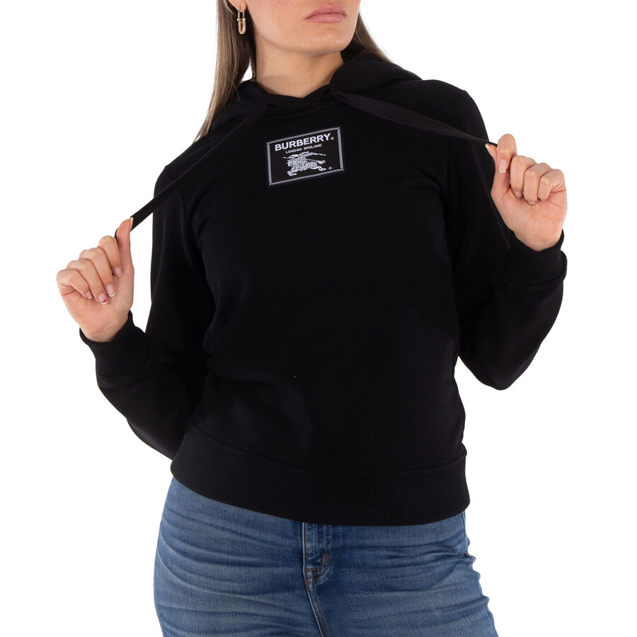Burberry Drawstring Logo-patch Hoodie In Black