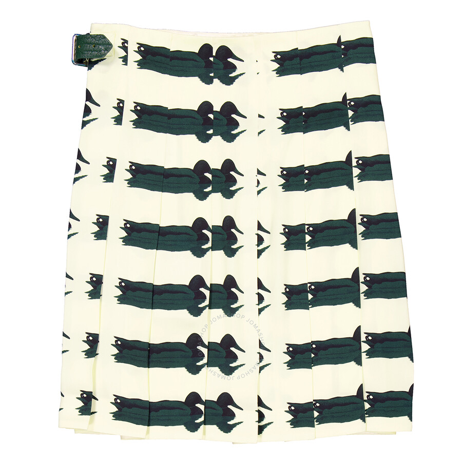 Burberry Duck Print Silk Kilt Skirt In Neutral