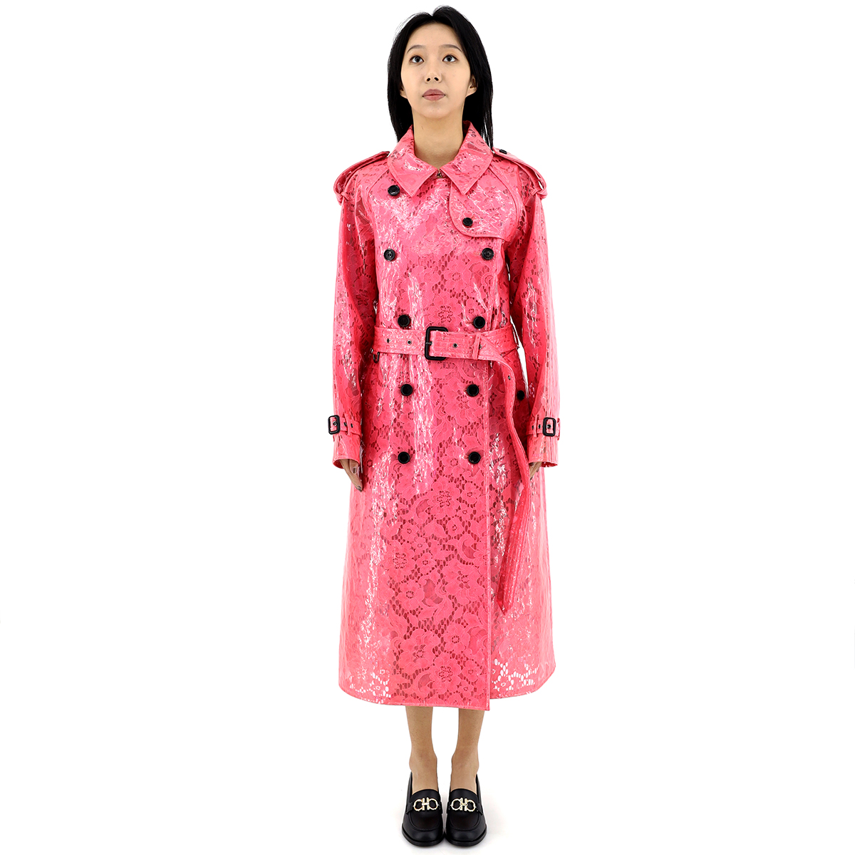 Burberry Eastheath Floral Lace Trench Coat In Bright Pink, Brand