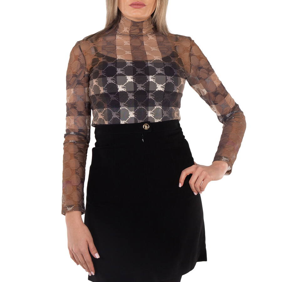 EKD Check Stretch Tulle Turtleneck Bodysuit
