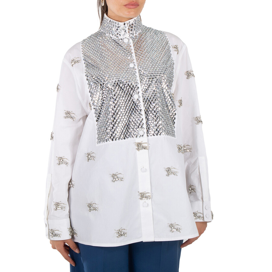 Ekd Crystal-Embellished Shirt In White, Brand Size 2 (US Size 0)