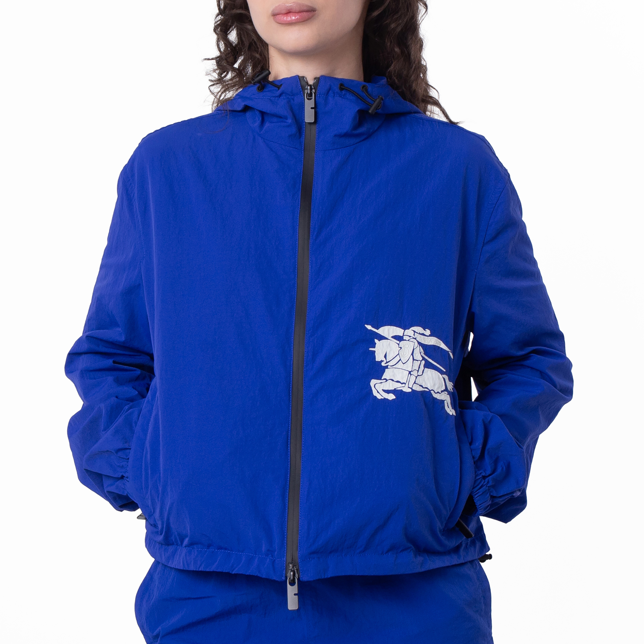 Burberry EKD Embroidered Cropped Nylon Jacket, Size Large 8085050