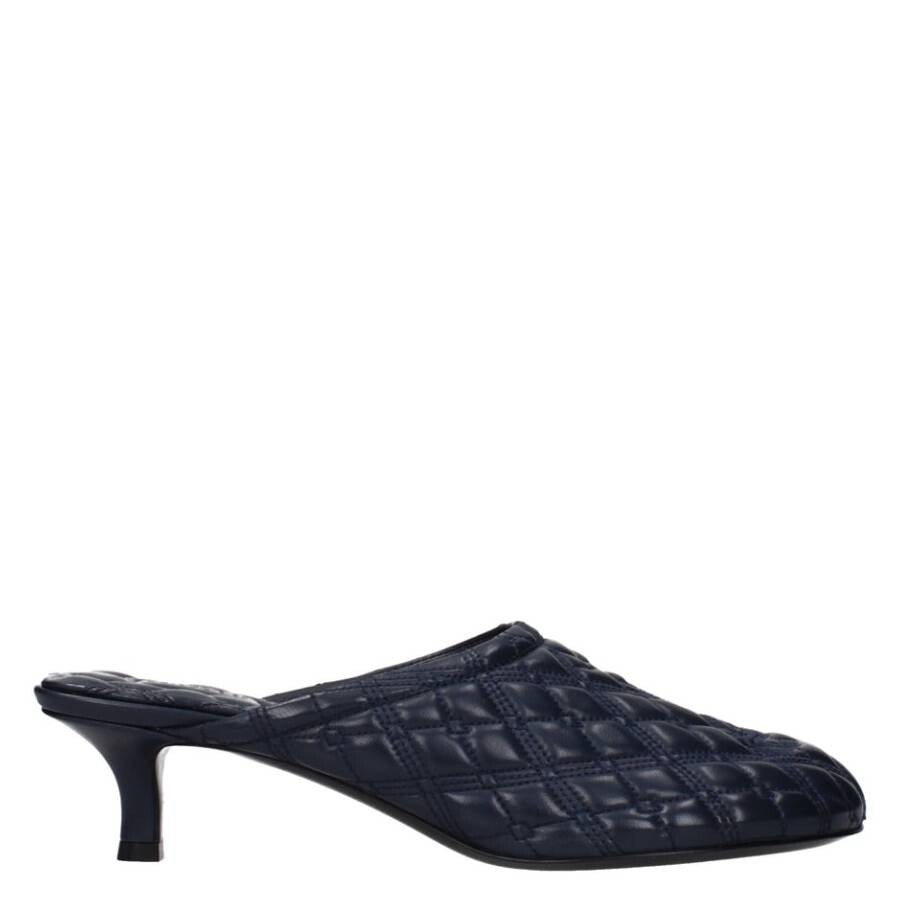 Burberry Ekd Leather Baby Mules In Blue