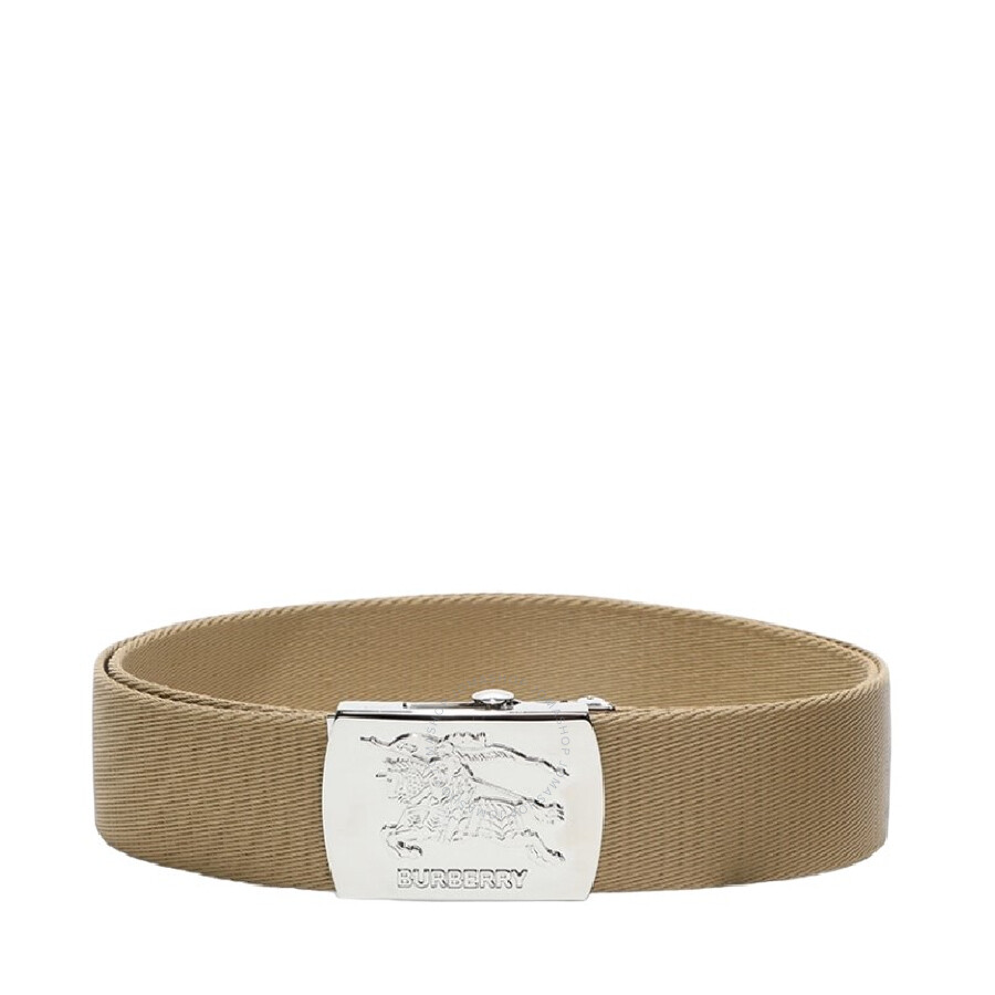 Burberry EKD Logo Silver Buckle Web Belt, Size 90 8062920