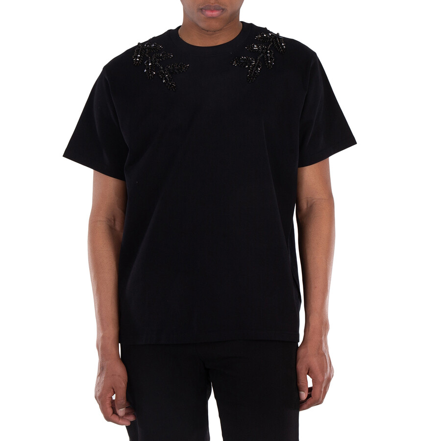 Embellished Crystal Oak Leaf Crest Cotton T-Shirt