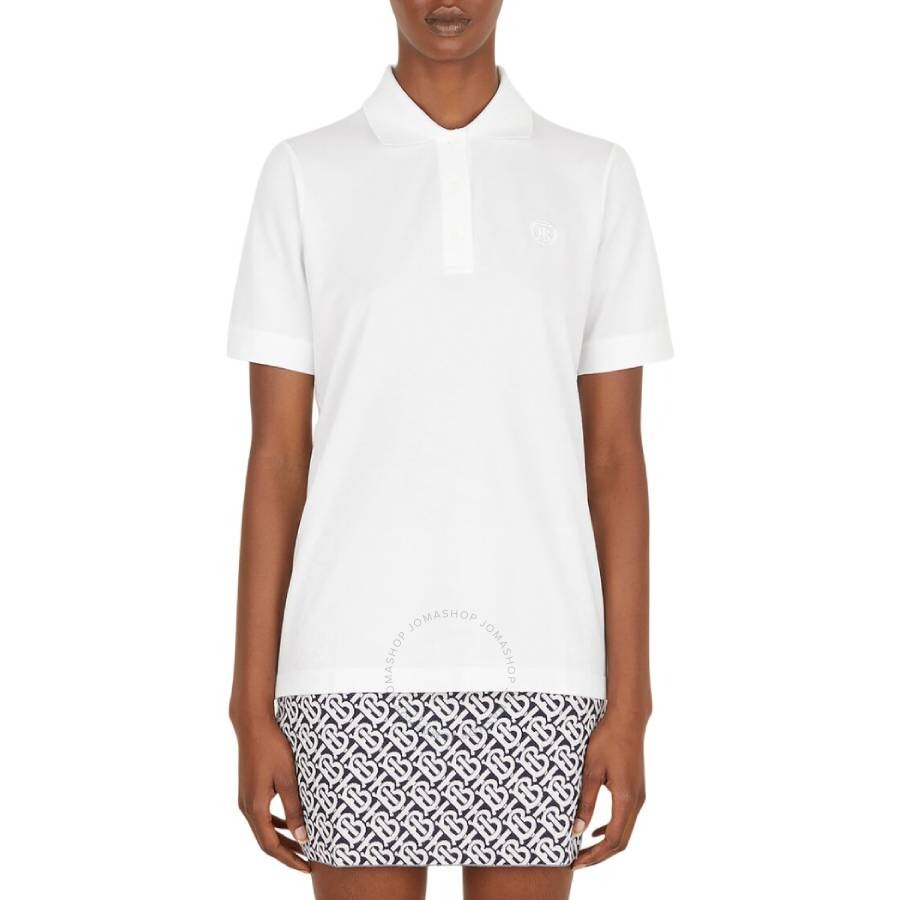 Burberry Tb Monogram Cotton Polo Shirt In White