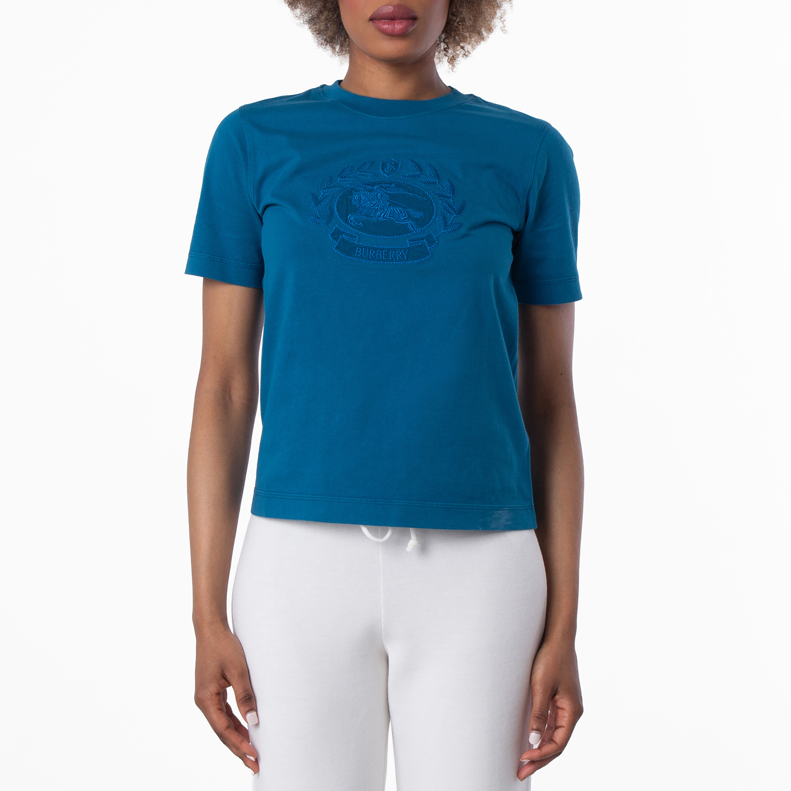 Burberry Embroidered Logo Cotton T-Shirt, Size X-Small 8093653