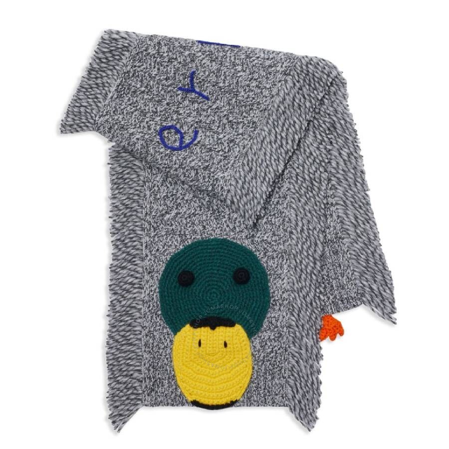 Burberry Embroidered Motif Wool Scarf In Grey