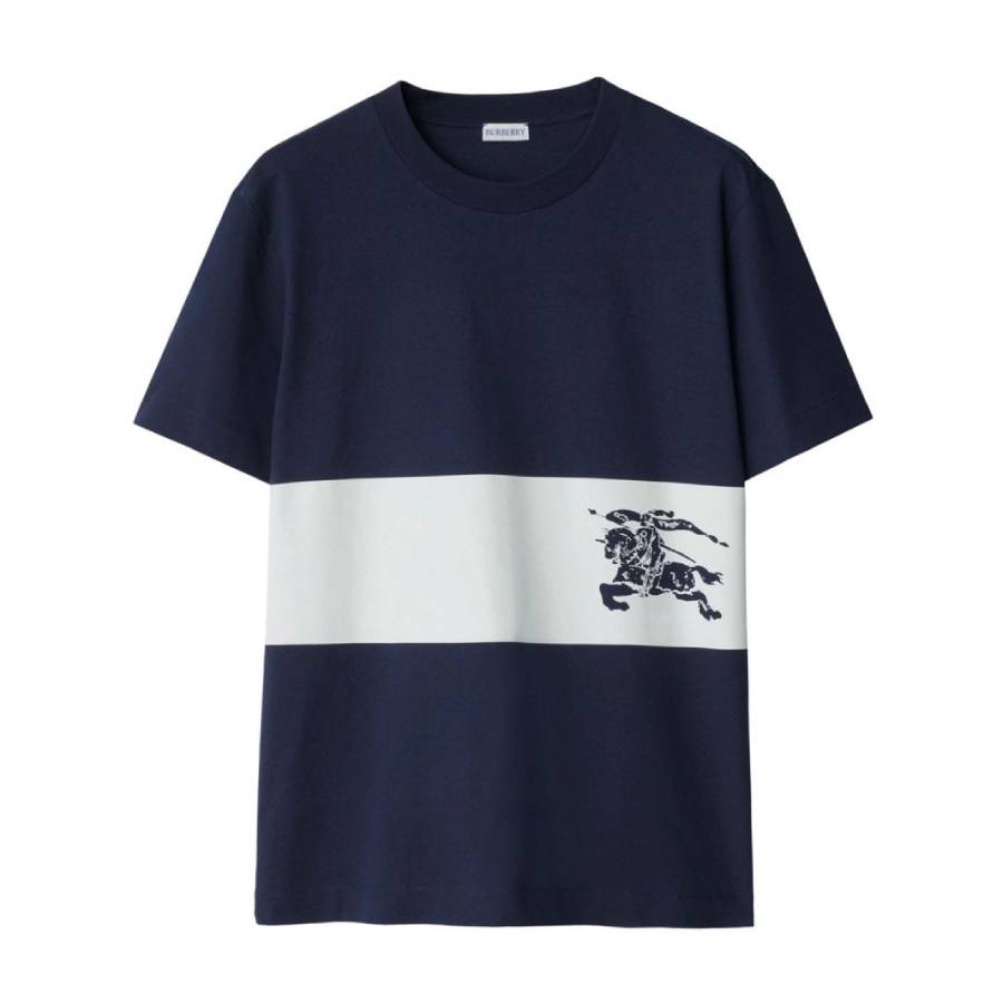 Burberry Equestrian Knight Stripe Pattern Cotton T Shirt, Size