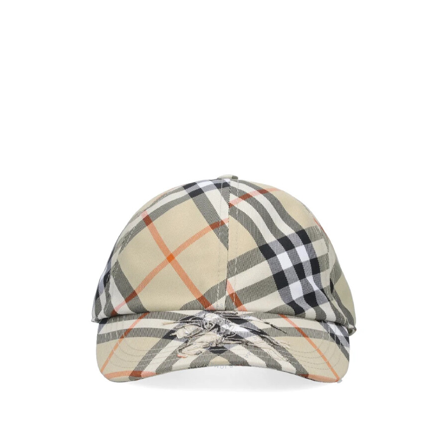 Burberry Beige Baseball Cap With Check Motif And Ekd Embroidery In Wool And Silk Man