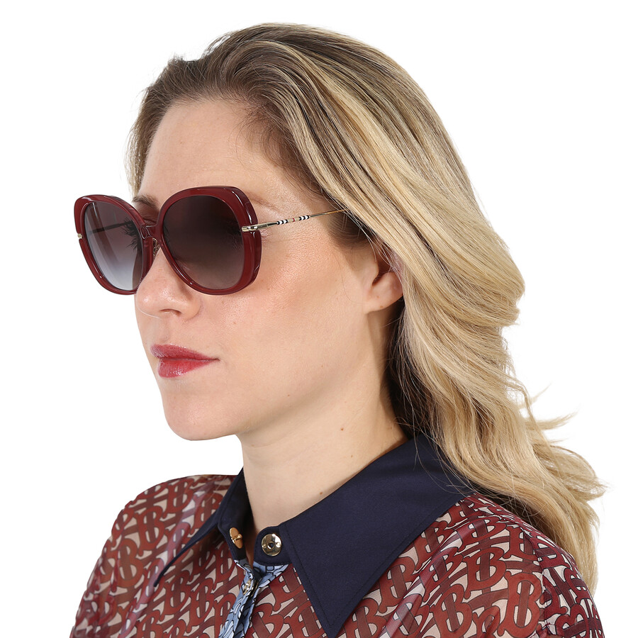 Burberry Eugenie Grey Gradient Butterfly Ladies Sunglasses Be4374f 40228g 55 In Grey/red