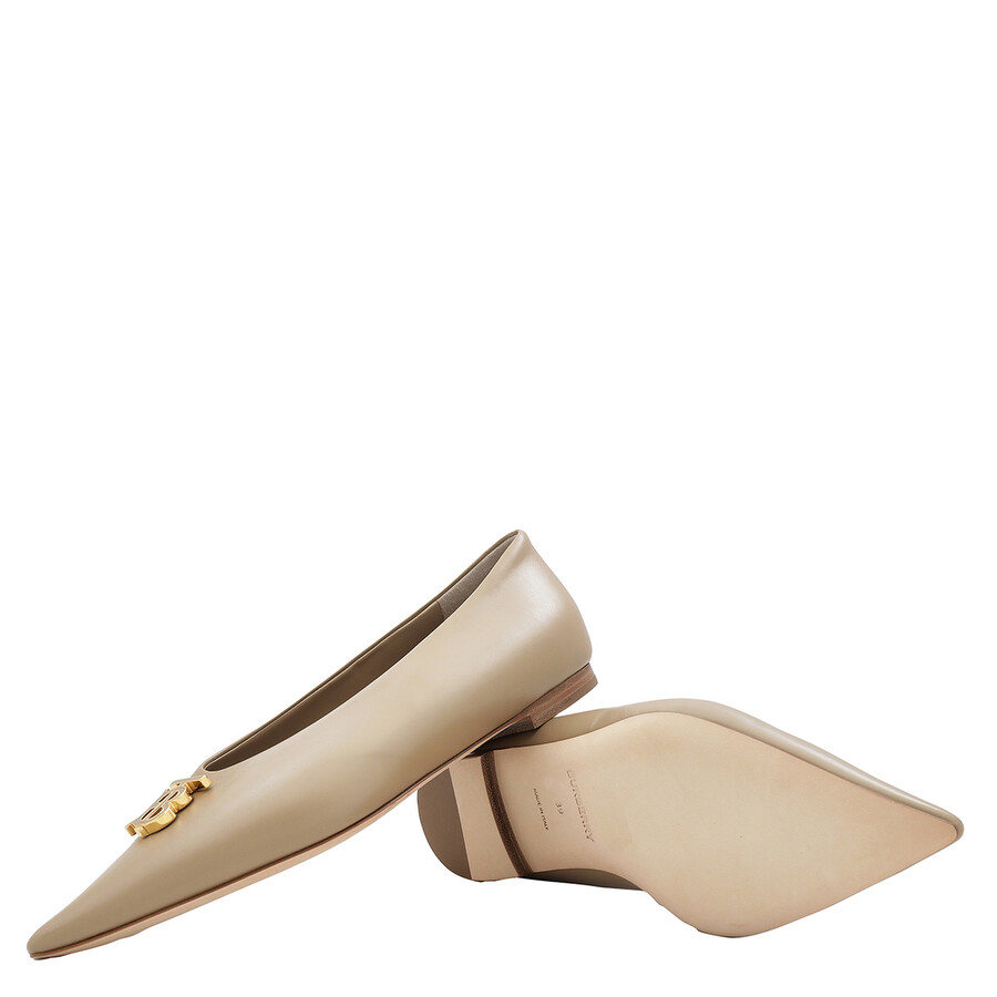 Burberry Ezra Tb Monogram Motif Ballet Shoe In Brown/beige