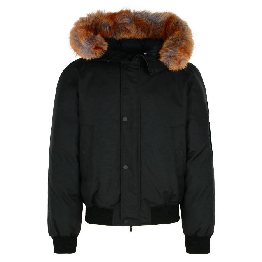 Burberry Faux Fur Trim Hooded Bomber Jacket, Size X-Large 8091565
