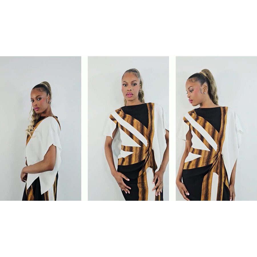 Burberry Flag Intarsia Asymmetric Silk Dress In Black, Brand Size