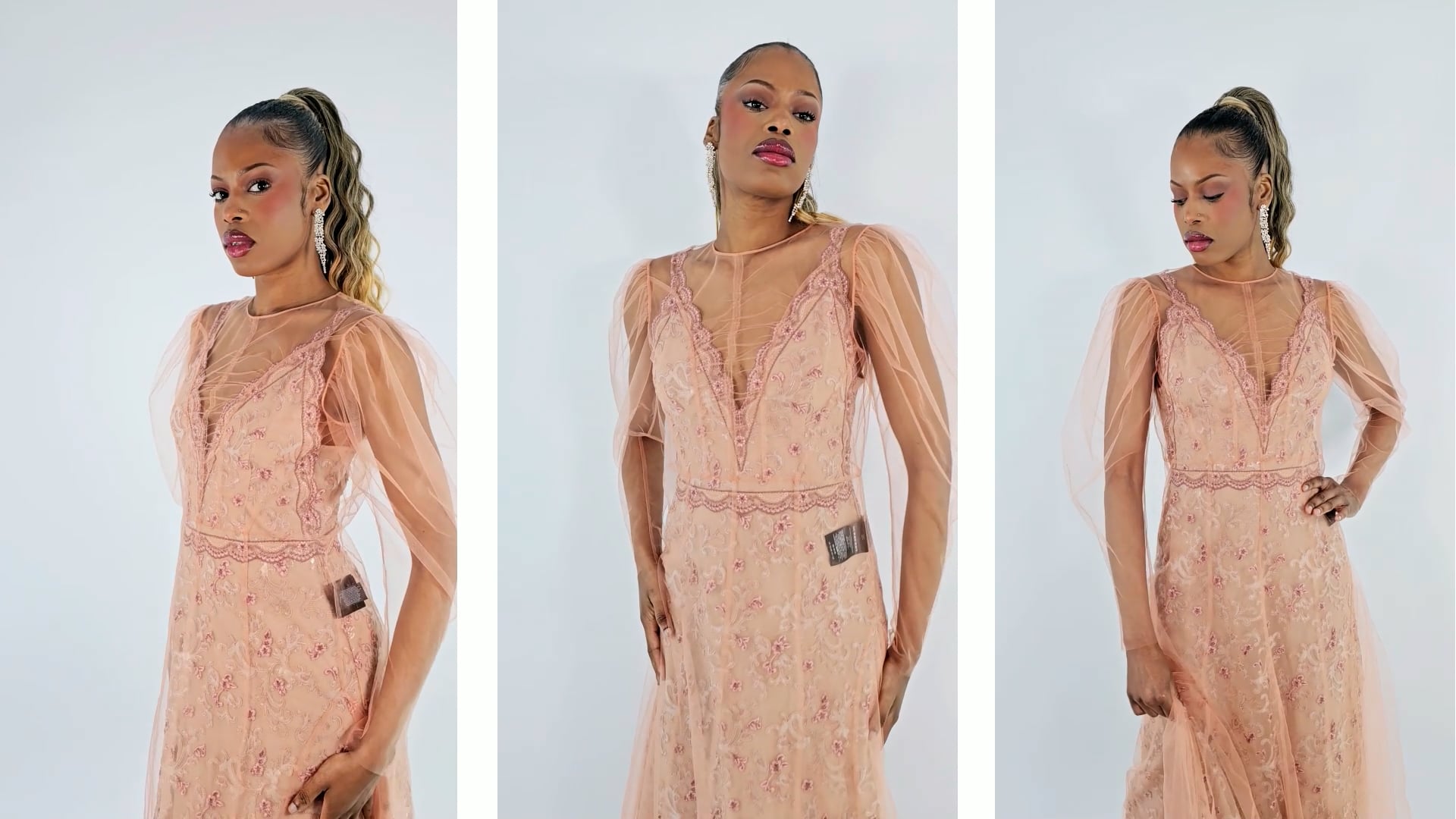 Burberry Floral-embroidered Puff-sleeve Dress In Dusty Pink