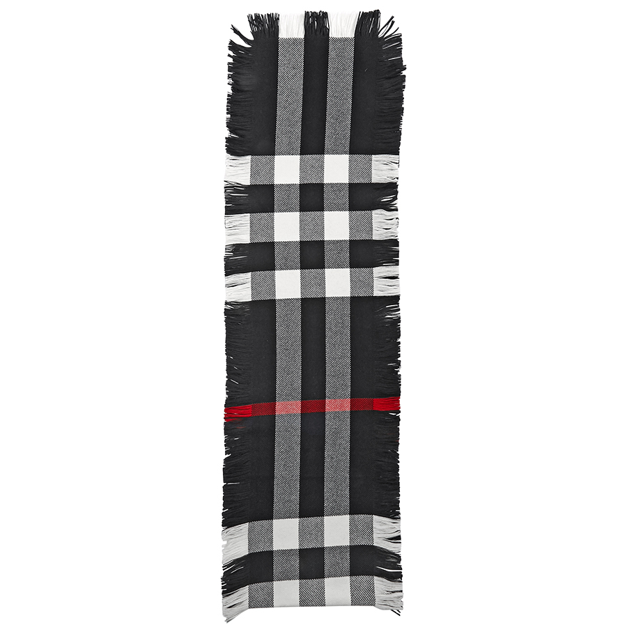 Burberry Fringed Check Wool Scarf in Black - Apparel - Jomashop