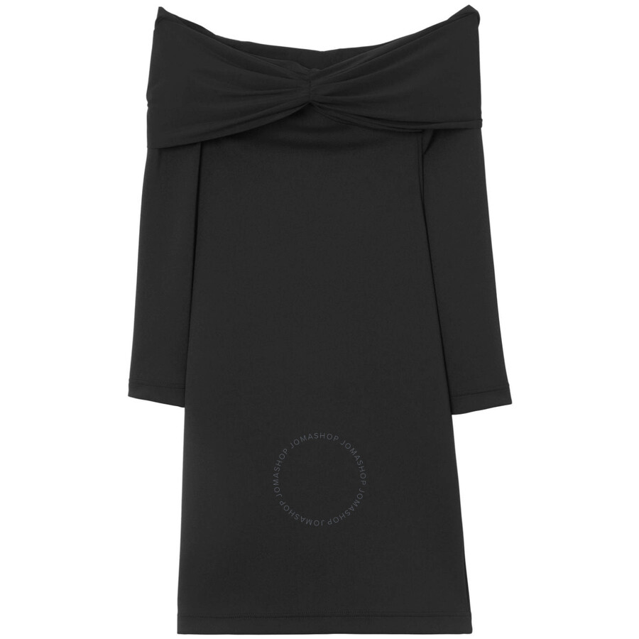 Burberry Gathered-detail Off-shoulder Long Sleeve Midi Dress In Black