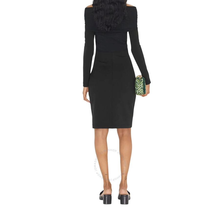 Burberry Gathered-detail Off-shoulder Long Sleeve Midi Dress In Black