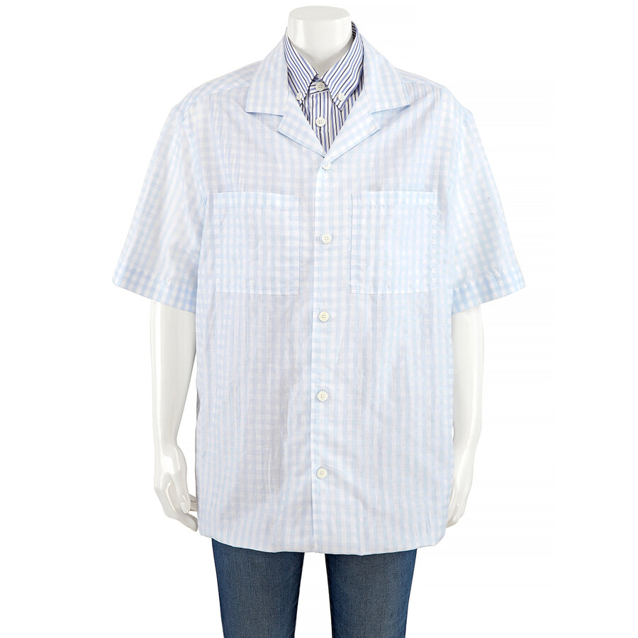 Shop Burberry Gingham Check Print Oversized Shirt In Pale Blue