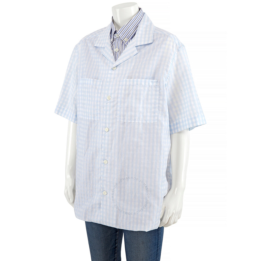 Burberry Gingham Check Print Oversized Shirt In Pale Blue