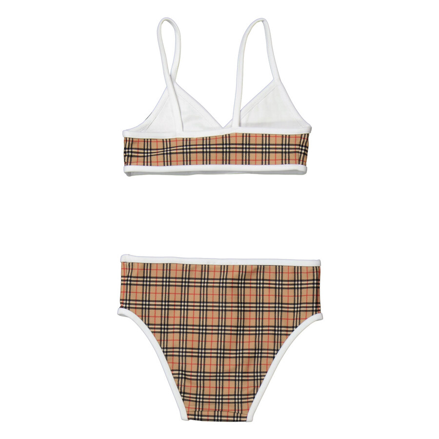 Burberry Girls Archive Beige Crosby Vintage Check Two-piece Swimsuit In Beige