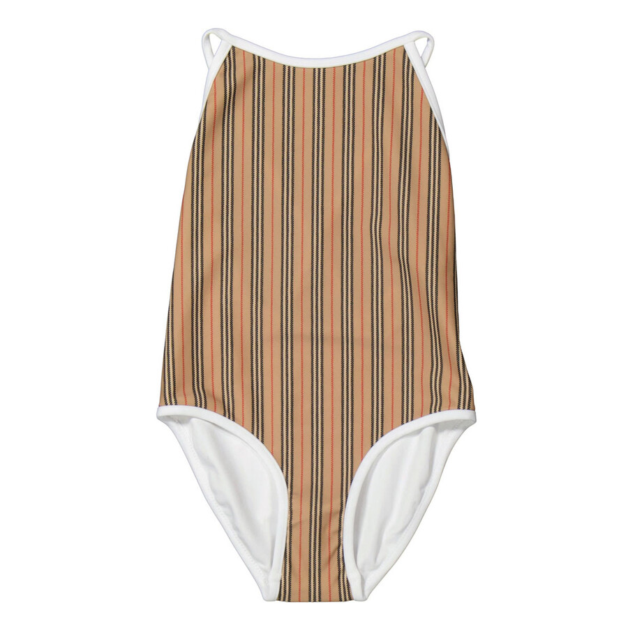 Girls Archive Beige Sandie Icon Stripe One-Piece Swimsuit
