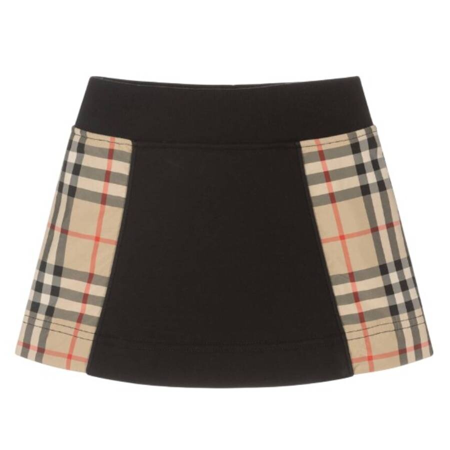Girls Black Nolen Vintage Check Panel Cotton Skirt